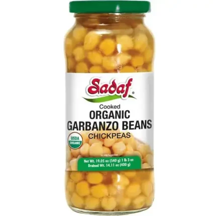 Sadaf Cooked Organic Garbanzo Beans in Jar Chickpeas - 19.05 oz